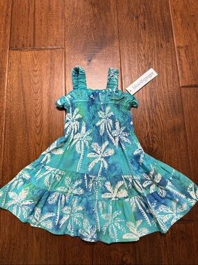 Blue & Teal Palm-Print Tiered Sundress for Girls - Blue Ginger
